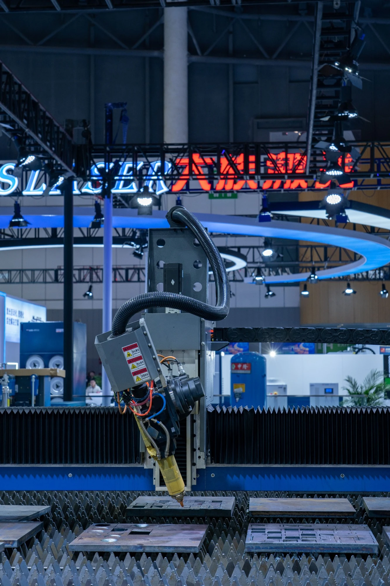 Laser cutting equipment at an industrial trade fair